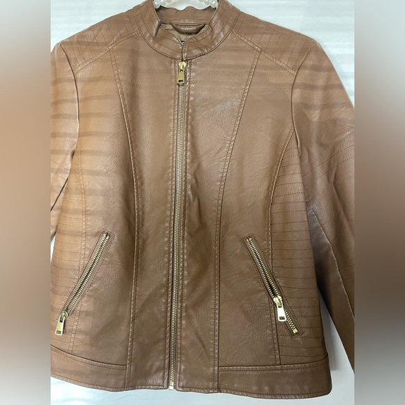 Baccini Brown Faux Leather Moto Jacket Size PM - Picture 6 of 6